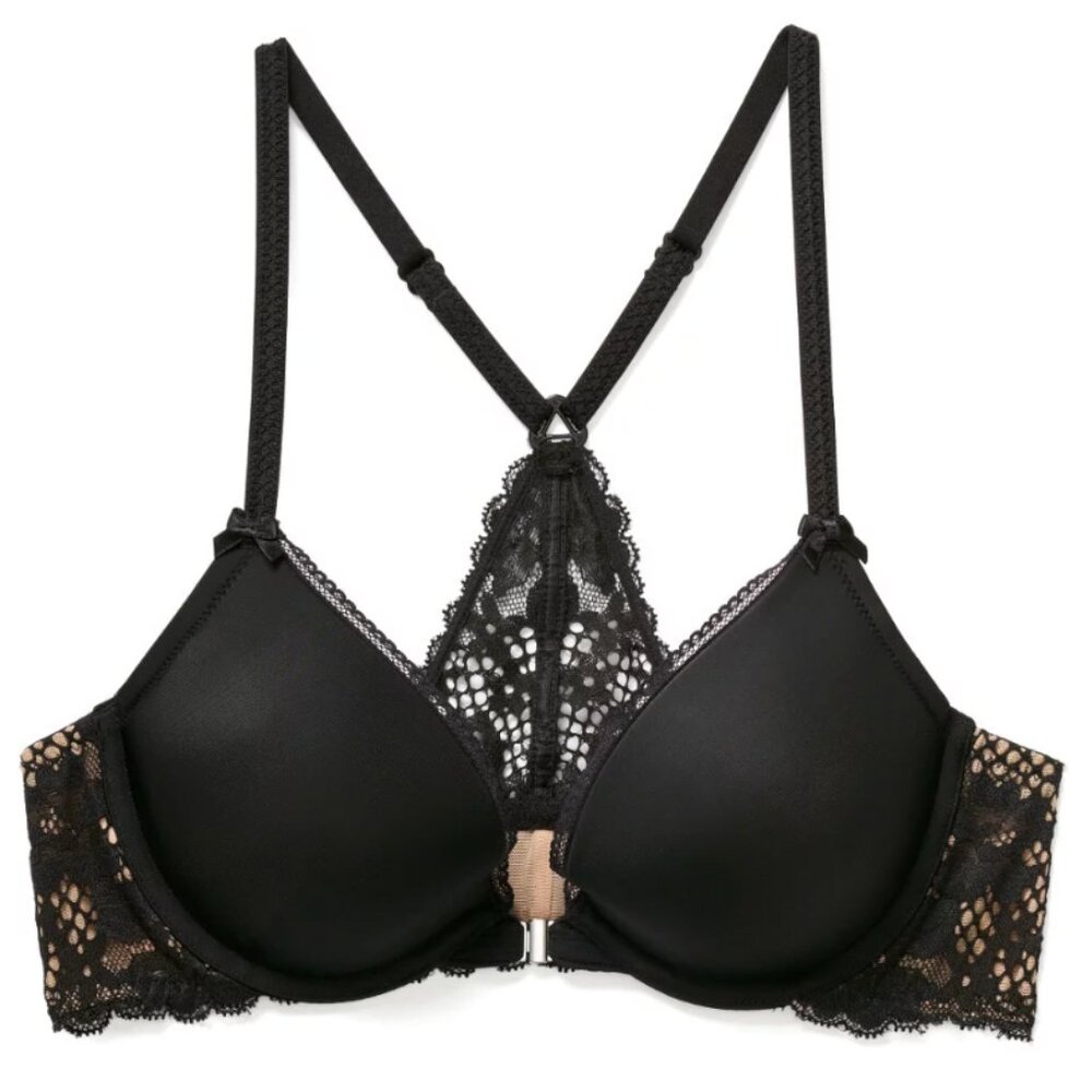 Push Up Lace Racer Back Black Bra 34B